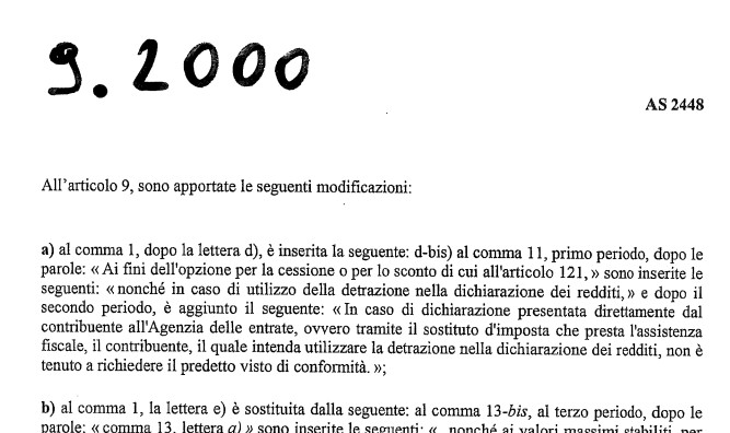 Emendamento 9.2000 anti frodi